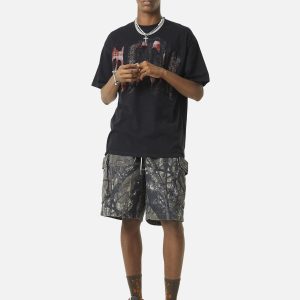Concert Outfit Fallen Leaf Camouflage Pocket Workwear Shorts