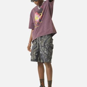 Concert Outfit Fallen Leaf Camouflage Pocket Workwear Shorts