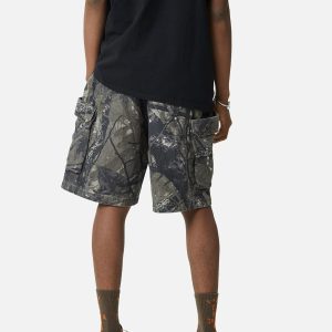 Concert Outfit Fallen Leaf Camouflage Pocket Workwear Shorts