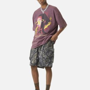 Concert Outfit Fallen Leaf Camouflage Pocket Workwear Shorts