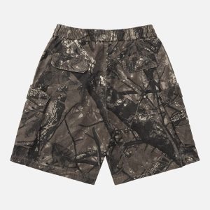 Concert Outfit Fallen Leaf Camouflage Pocket Workwear Shorts