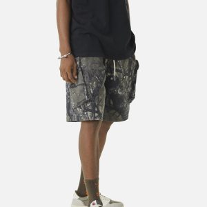 Concert Outfit Fallen Leaf Camouflage Pocket Workwear Shorts