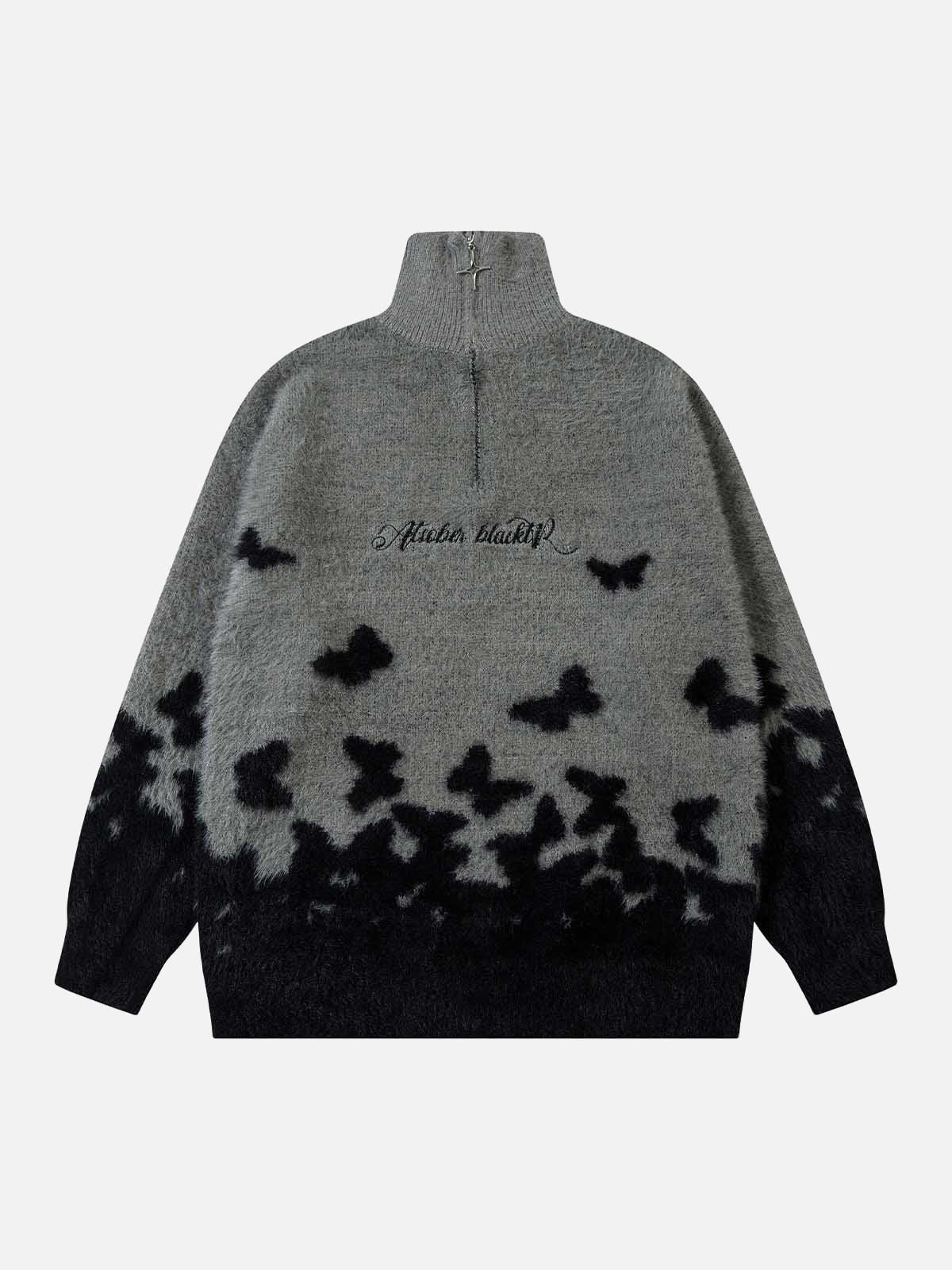 Concert Outfit Faux Mink Butterfly Zip Up Turtle Neck Sweater Concert Outfit Faux Mink Butterfly Zip Up Turtle Neck Sweater