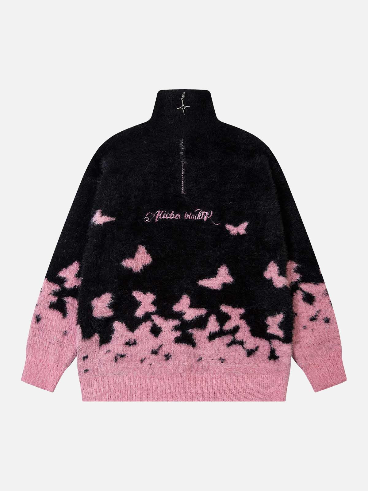 Concert Outfit Faux Mink Butterfly Zip Up Turtle Neck Sweater Concert Outfit Faux Mink Butterfly Zip Up Turtle Neck Sweater