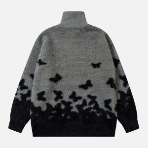 Concert Outfit Faux Mink Butterfly Zip Up Turtle Neck Sweater