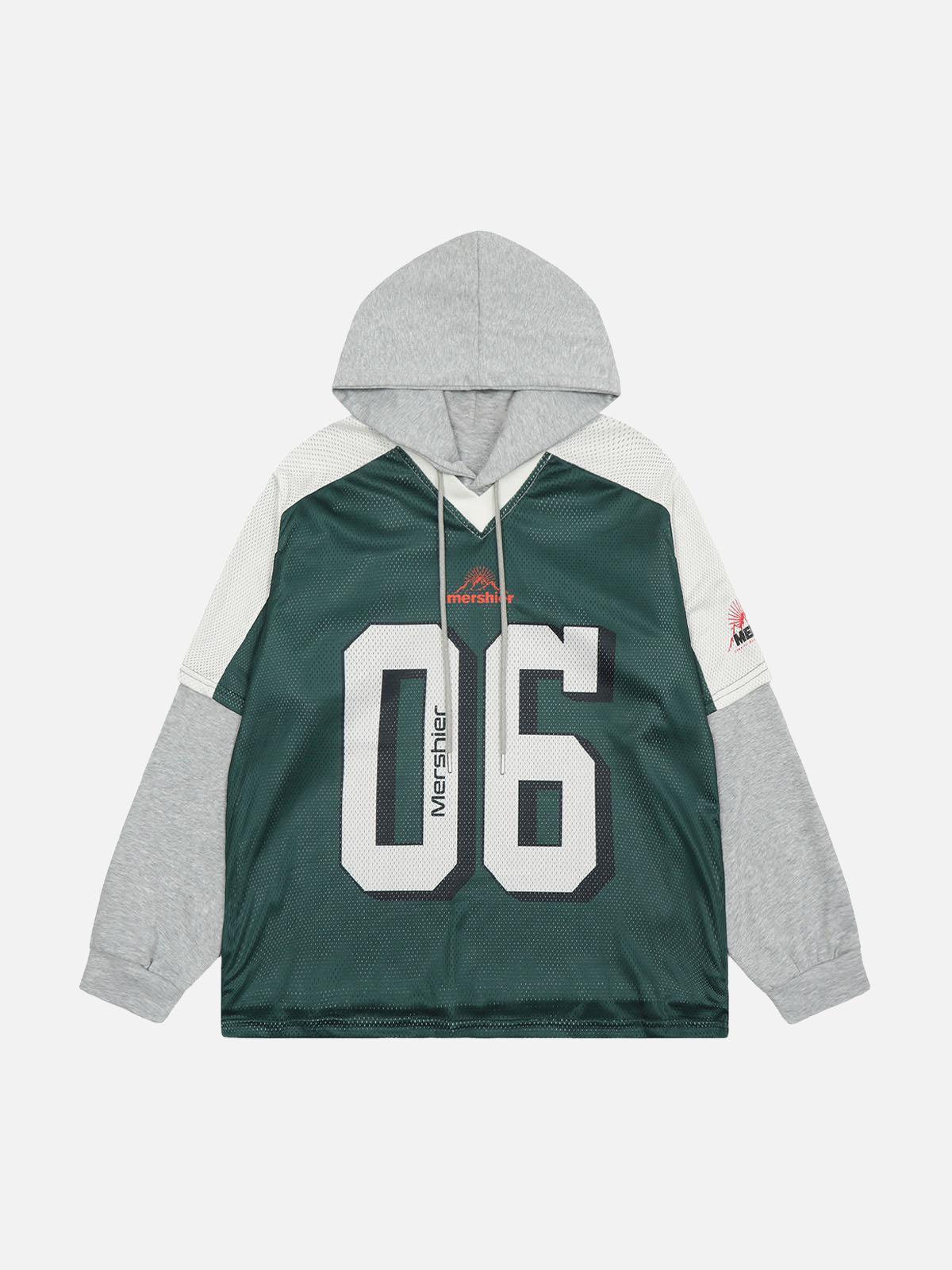 Concert Outfit Faux Two-Piece Contrast Color Stitching Hoodie Concert Outfit Faux Two-Piece Contrast Color Stitching Hoodie