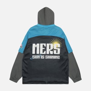 Concert Outfit Faux Two-Piece Contrast Color Stitching Hoodie