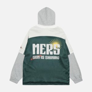 Concert Outfit Faux Two-Piece Contrast Color Stitching Hoodie