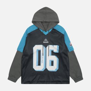 Concert Outfit Faux Two-Piece Contrast Color Stitching Hoodie