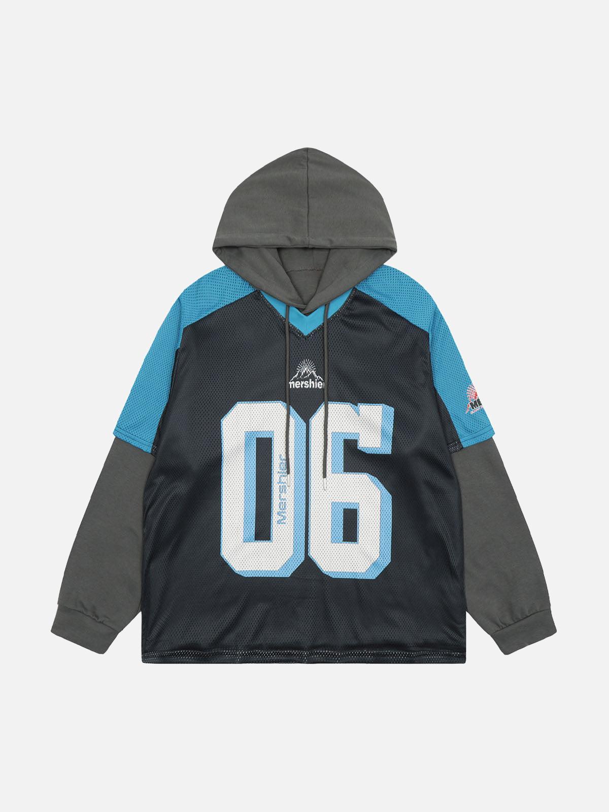 Concert Outfit Faux Two-Piece Contrast Color Stitching Hoodie Concert Outfit Faux Two-Piece Contrast Color Stitching Hoodie