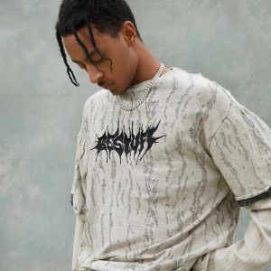 Concert Outfit Faux Two-Piece Distressed Woolen T-Shirt