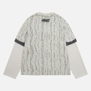 Concert Outfit Faux Two-Piece Distressed Woolen T-Shirt