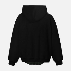 Concert Outfit Faux Two-Piece Plaid Fleece Hooded Jacket