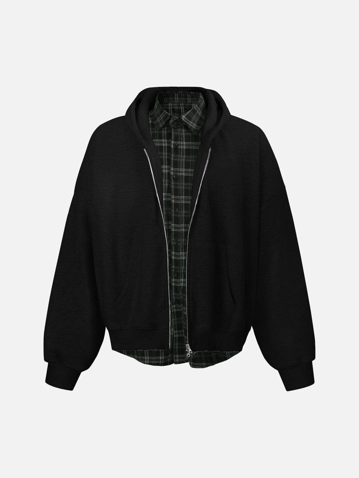 Concert Outfit Faux Two-Piece Plaid Fleece Hooded Jacket Concert Outfit Faux Two-Piece Plaid Fleece Hooded Jacket