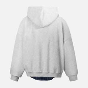 Concert Outfit Faux Two-Piece Plaid Fleece Hooded Jacket