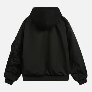 Concert Outfit Faux Two-Piece Pleated Spliced Hooded Bomber Jacket