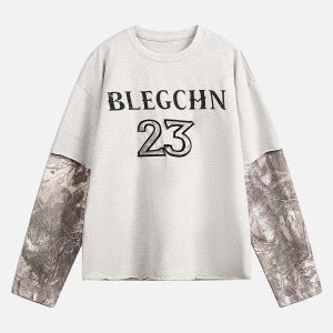Concert Outfit Faux Two-Piece Print Long-Sleeve T-Shirt