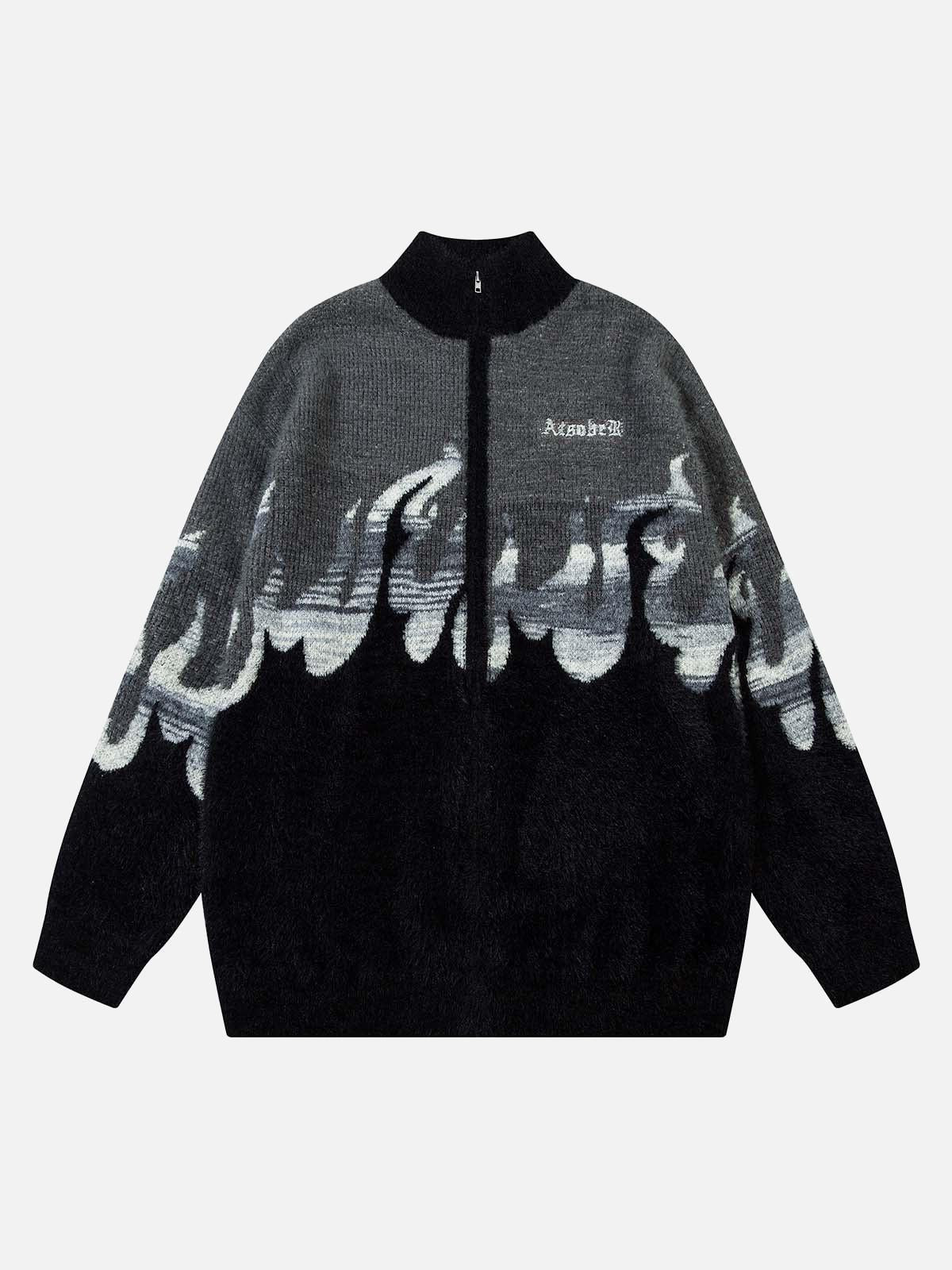 Concert Outfit Flame Embroidery Fuzzy Zipper Sweater Concert Outfit Flame Embroidery Fuzzy Zipper Sweater