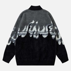 Concert Outfit Flame Embroidery Fuzzy Zipper Sweater