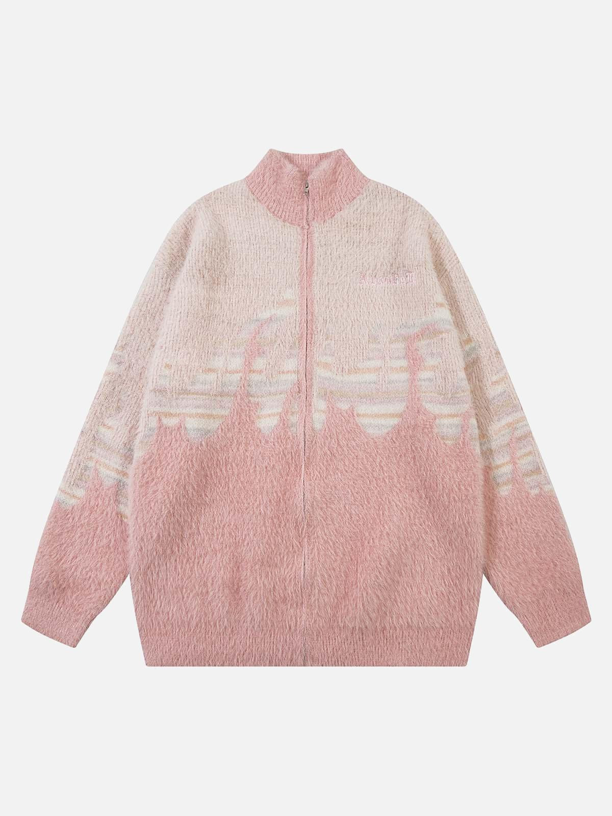 Concert Outfit Flame Embroidery Fuzzy Zipper Sweater Concert Outfit Flame Embroidery Fuzzy Zipper Sweater