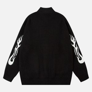 Concert Outfit Flame Faux Mink Fur Zip Up Mock Neck Sweater