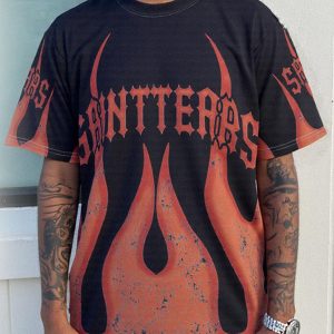 Concert Outfit Flame Graphic Crew Neck T-Shirt