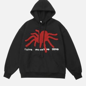 Concert Outfit Flocked Spider Hoodie