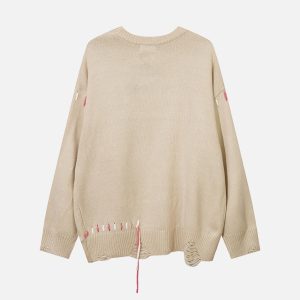 Concert Outfit Floral Embroidered Crew Neck Sweater