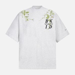 Concert Outfit Floral Embroidered Oversized Short Sleeve T-Shirt