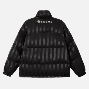 Concert Outfit Floral Letter Embroidered Stand Collar Cotton Coat