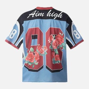 Concert Outfit Floral Print Jersey V Neck T-Shirt
