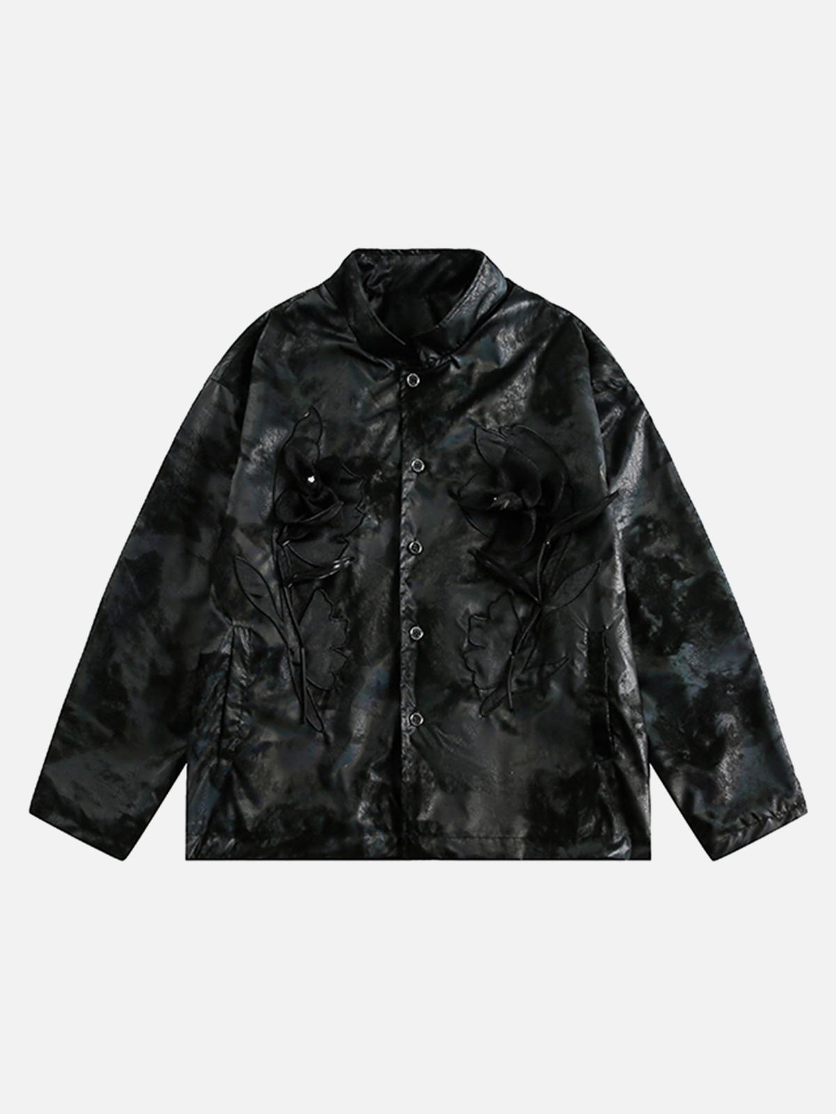 Concert Outfit Floral Stand Collar Leather Jacket Concert Outfit Floral Stand Collar Leather Jacket