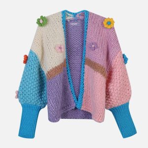 Concert Outfit Flowers Embroidery Oversized Sleeves Cardigan