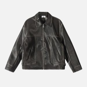 Concert Outfit Fold-Over Washed Faux Leather Jacket