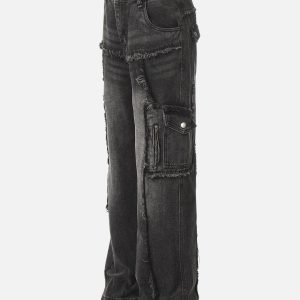 Concert Outfit Fringe Multi Pocket Jeans