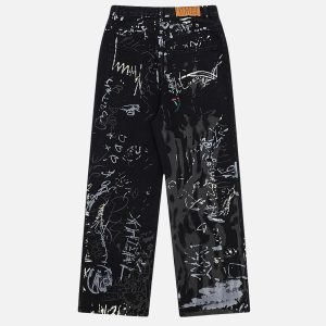 Concert Outfit Full Print Graffiti Loose Jeans