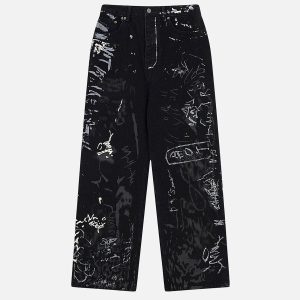 Concert Outfit Full Print Graffiti Loose Jeans
