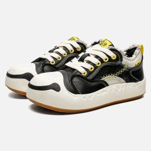 Concert Outfit Fun Big Toe Leather Spliced Sneakers