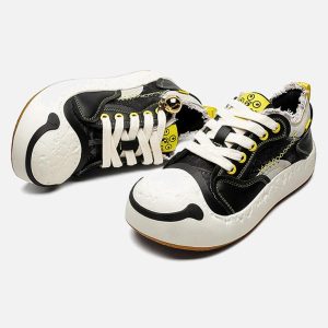 Concert Outfit Fun Big Toe Leather Spliced Sneakers