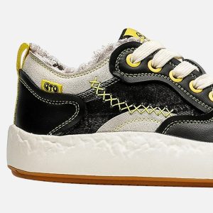 Concert Outfit Fun Big Toe Leather Spliced Sneakers