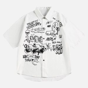 Concert Outfit Fun Graffiti Print Short Sleeve Shirt