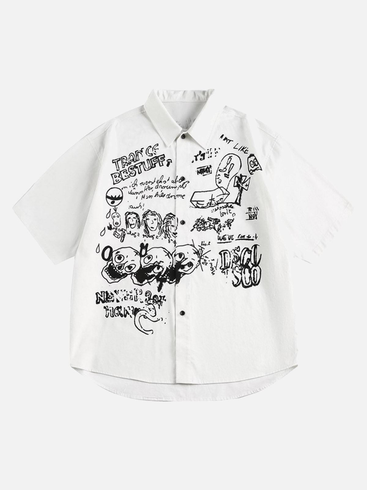 Concert Outfit Fun Graffiti Print Short Sleeve Shirt Concert Outfit Fun Graffiti Print Short Sleeve Shirt