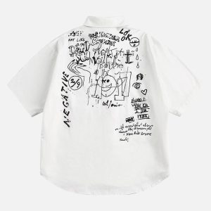 Concert Outfit Fun Graffiti Print Short Sleeve Shirt
