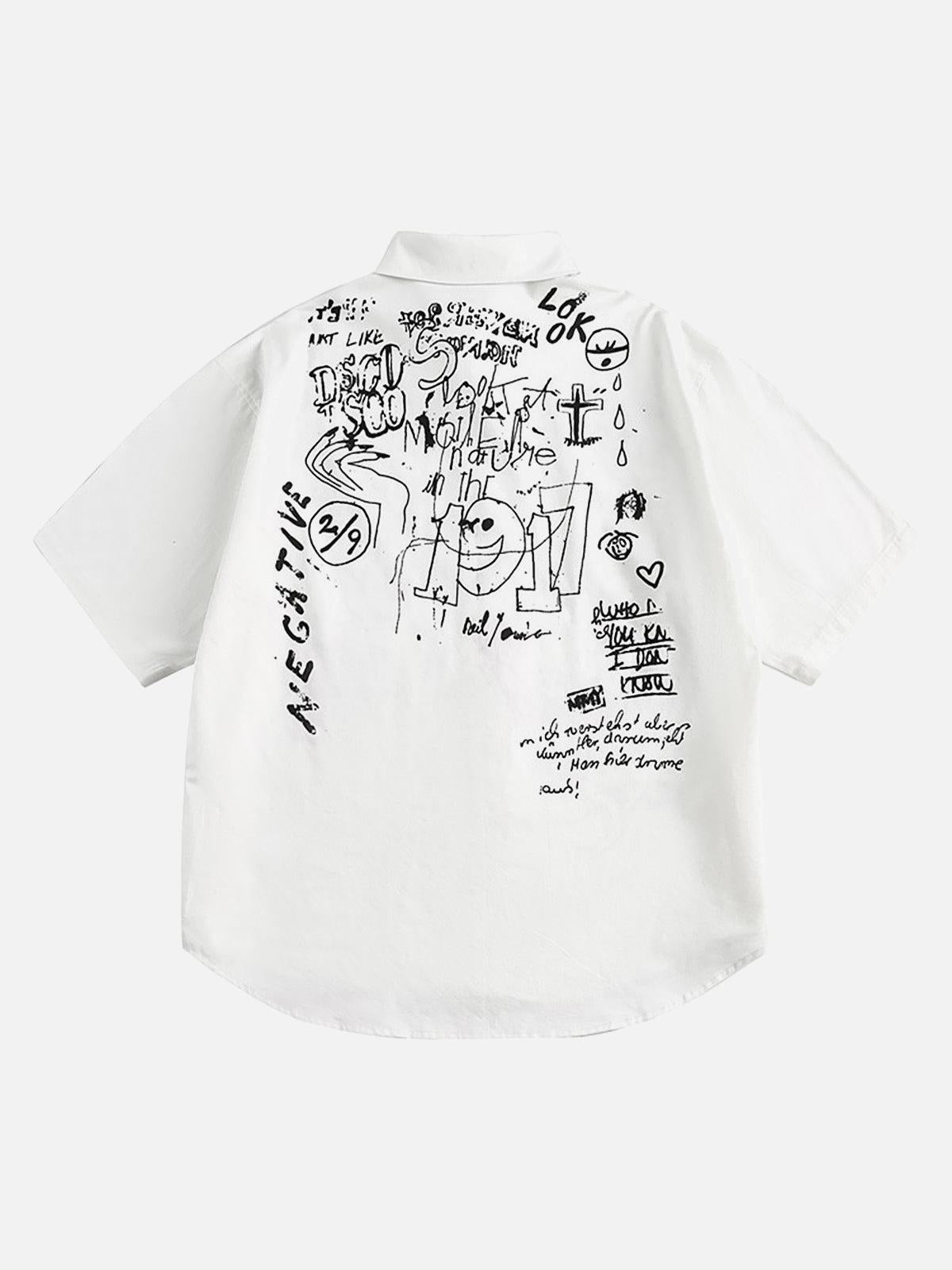 Concert Outfit Fun Graffiti Print Short Sleeve Shirt Concert Outfit Fun Graffiti Print Short Sleeve Shirt