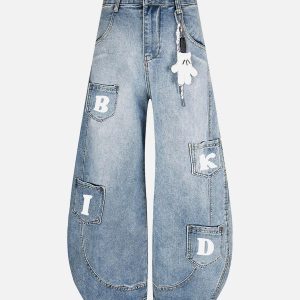 Concert Outfit Fun Letter Pocket Barrel Jeans