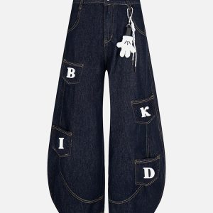 Concert Outfit Fun Letter Pocket Barrel Jeans