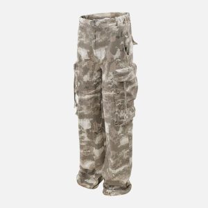 Concert Outfit Functional Camouflage Straight-Leg Cargo Pants