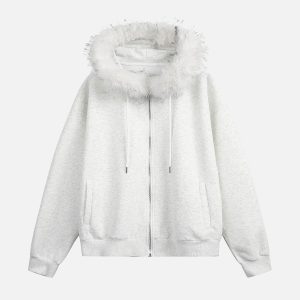 Concert Outfit Fur Collar Stitch Detail Cardigan