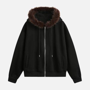 Concert Outfit Fur Collar Stitch Detail Cardigan