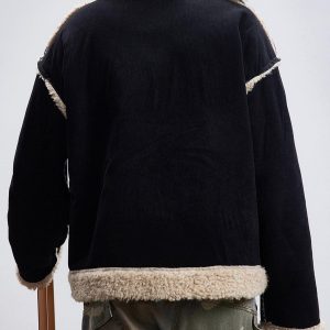 Concert Outfit Fur Collar Zip Up Sherpa-Lined Jacket